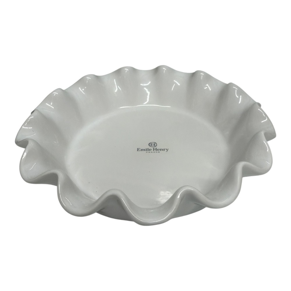 Emile Henry France White Ruffled Ceramic Deep Pie Dish 10.5" Modern Classics NWT
